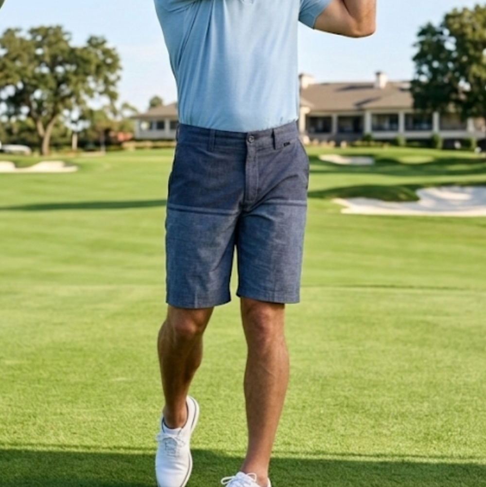 Travis Mathew Men’s Size 36 Hybrid Golf Board Shorts Blue Heathered Stripe